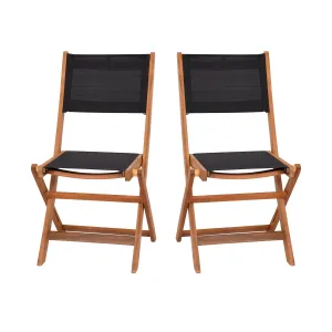 Martindale Indoor/Outdoor Folding Acacia Wood Patio Bistro Chairs with X Base Frame and Textilene Back and Seat, Set of 2