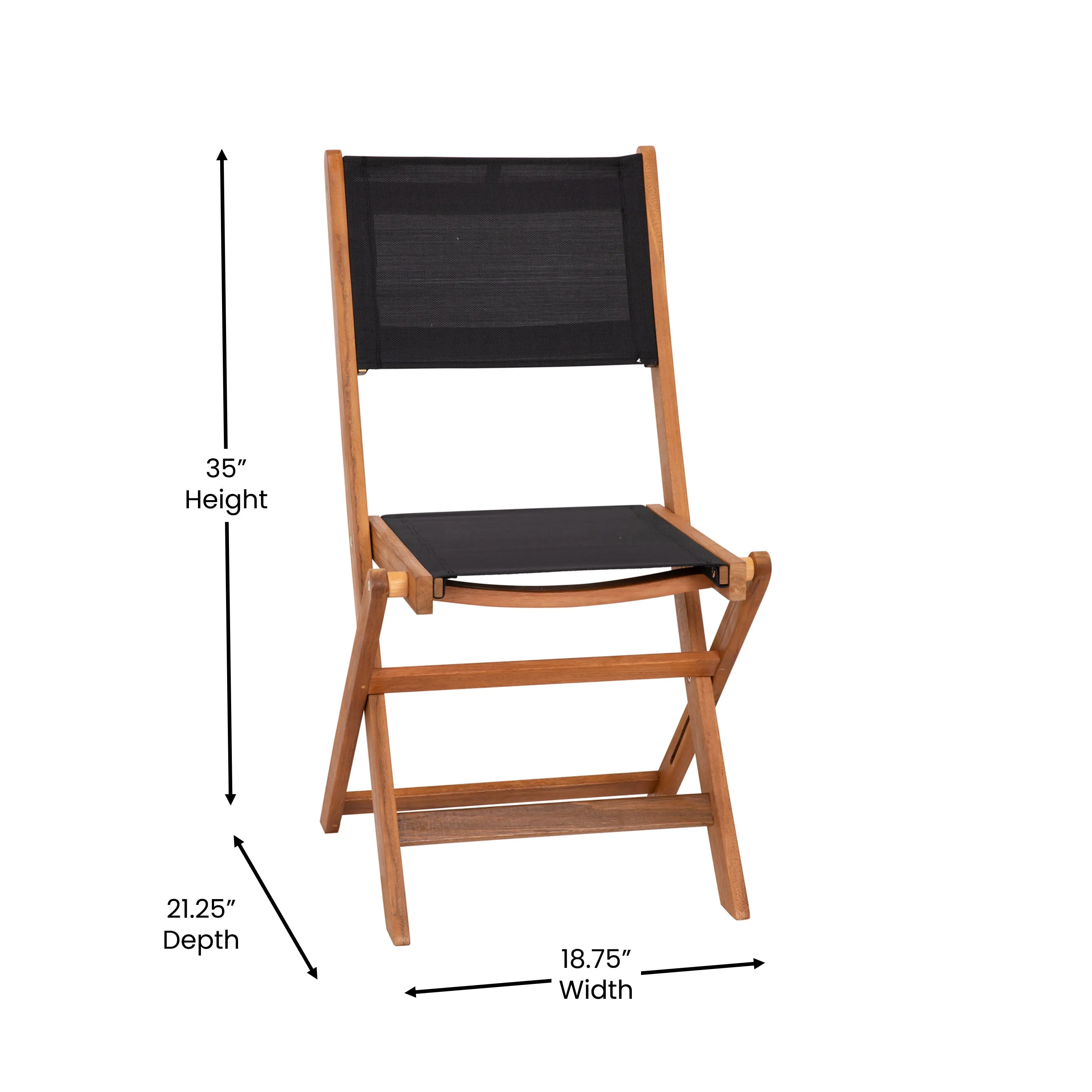 Martindale Indoor/Outdoor Folding Acacia Wood Patio Bistro Chairs with X Base Frame and Textilene Back and Seat, Set of 2