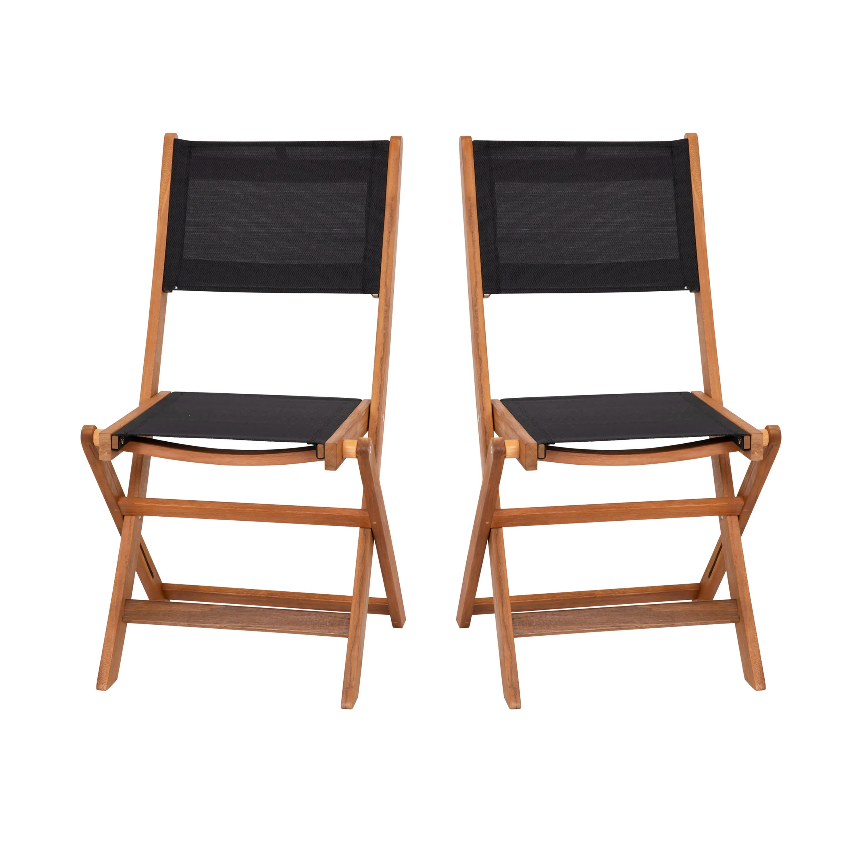 Martindale Indoor/Outdoor Folding Acacia Wood Patio Bistro Chairs with X Base Frame and Textilene Back and Seat, Set of 2