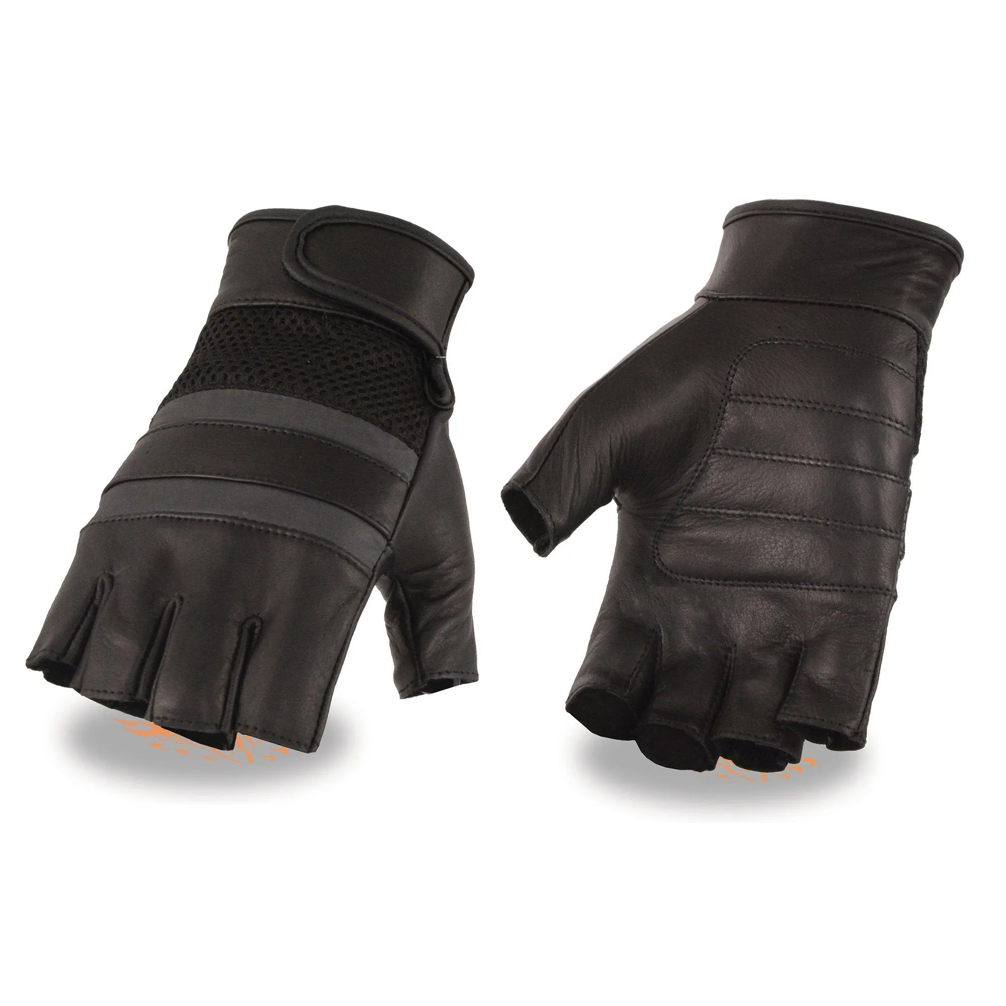 Milwaukee Leather MG7548 Men's Black Leather Mesh Gel Palm Fingerless Reflective Motorcycle Gloves