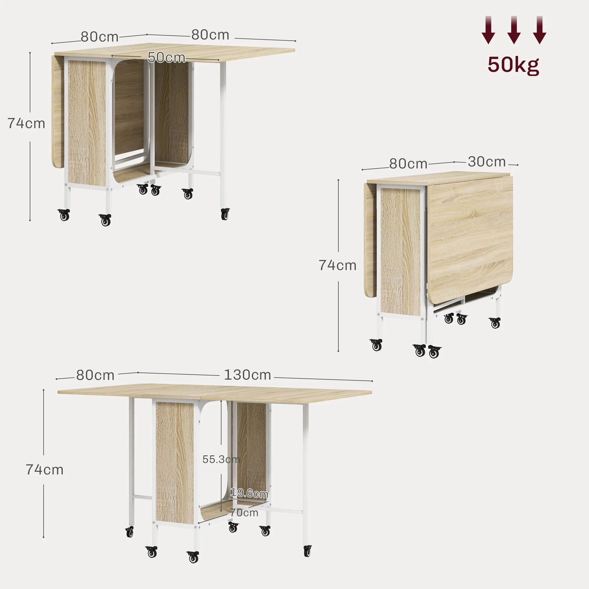 Mobile Drop Leaf Dining Table on Wheels with Storage Shelf Natural