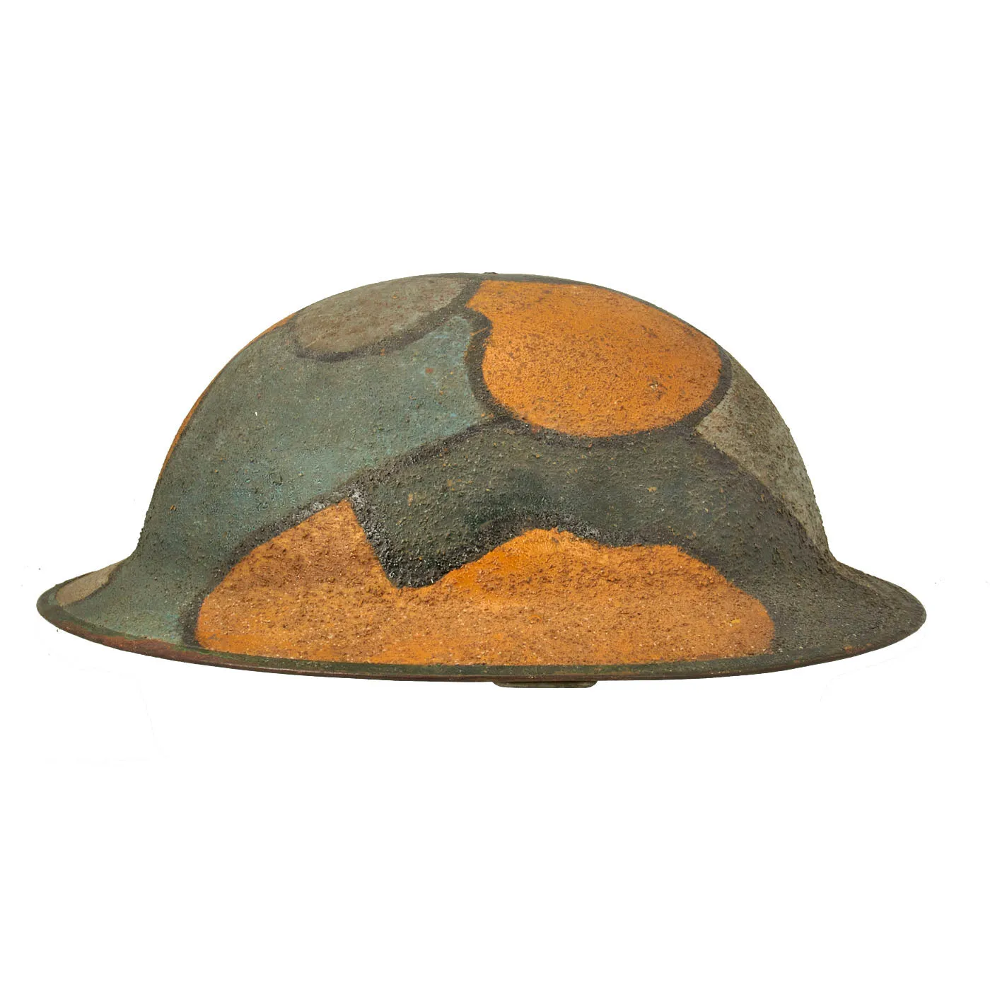 Original U.S. WWI NAMED M1917 Doughboy Helmet with Camouflage Panel Textured Paint - PFC Robert R. McGiffin