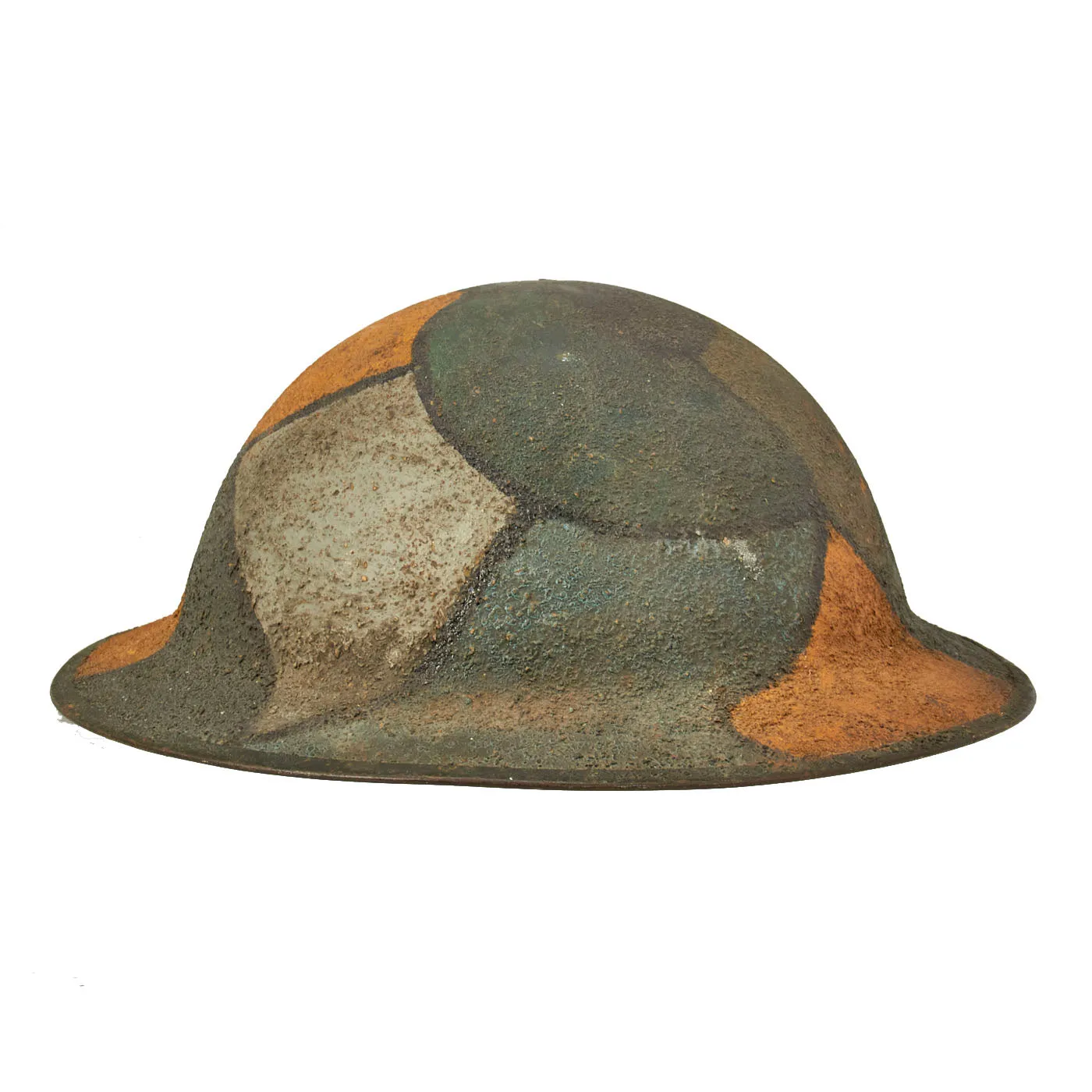 Original U.S. WWI NAMED M1917 Doughboy Helmet with Camouflage Panel Textured Paint - PFC Robert R. McGiffin