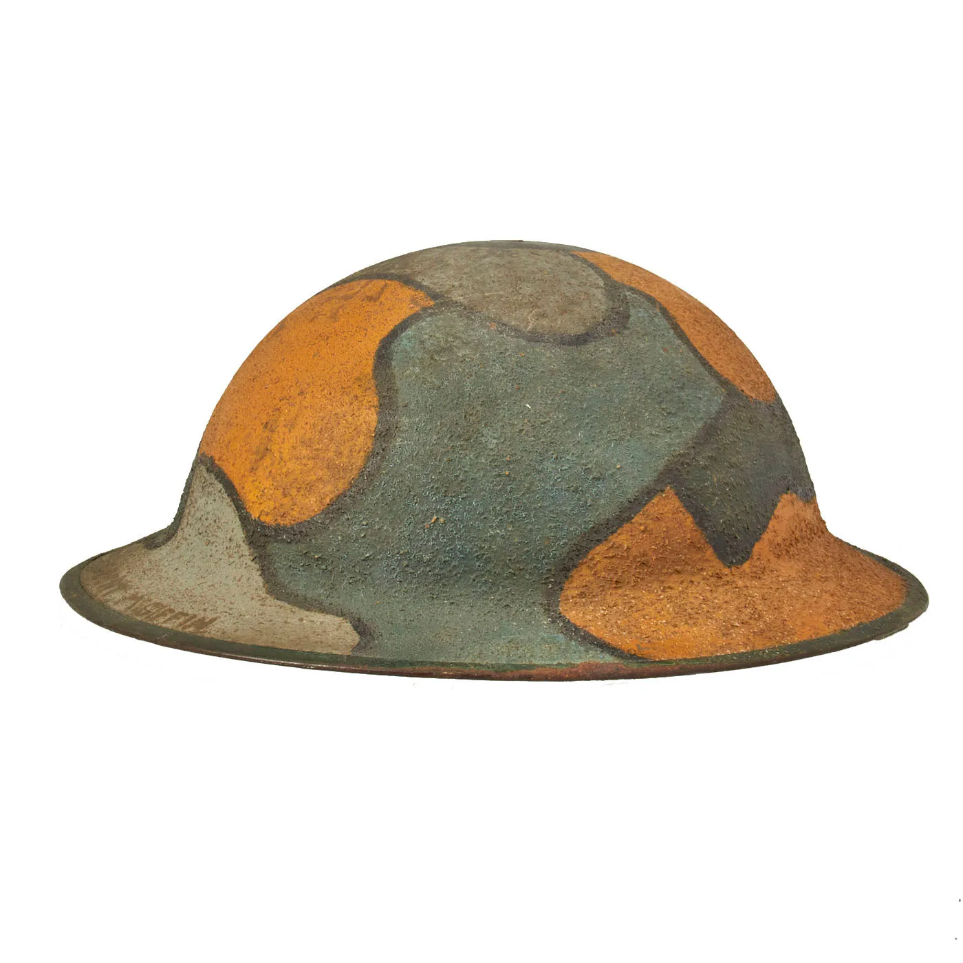 Original U.S. WWI NAMED M1917 Doughboy Helmet with Camouflage Panel Textured Paint - PFC Robert R. McGiffin