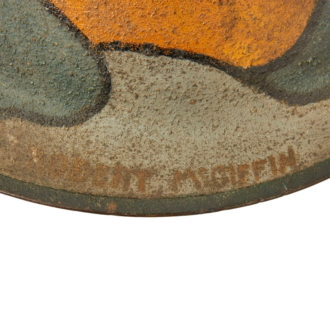 Original U.S. WWI NAMED M1917 Doughboy Helmet with Camouflage Panel Textured Paint - PFC Robert R. McGiffin