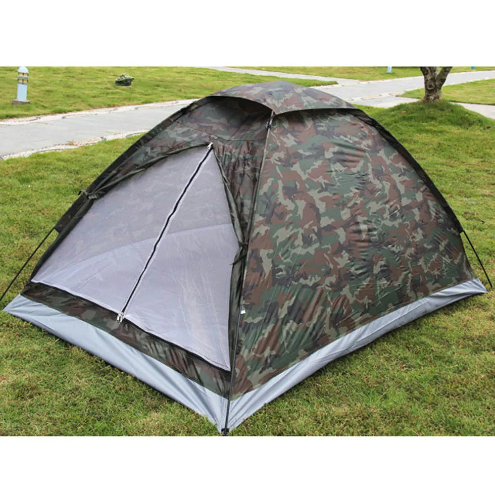 Outdoor Portable Camouflage Camping Tent for 2 Person Single Layer Polyester Fabric