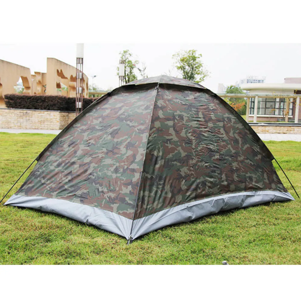 Outdoor Portable Camouflage Camping Tent for 2 Person Single Layer Polyester Fabric