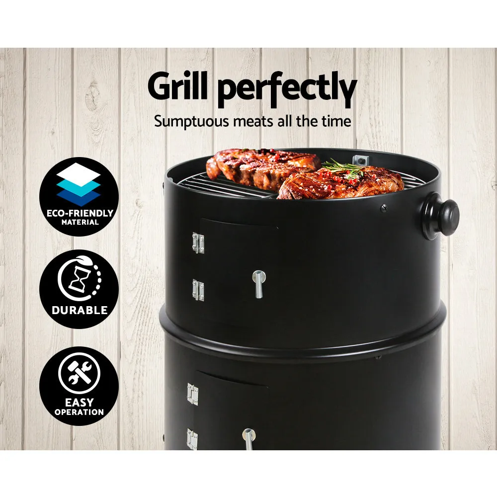 Portable 3-in-1 Charcoal Smoker Grill Steel Grillz