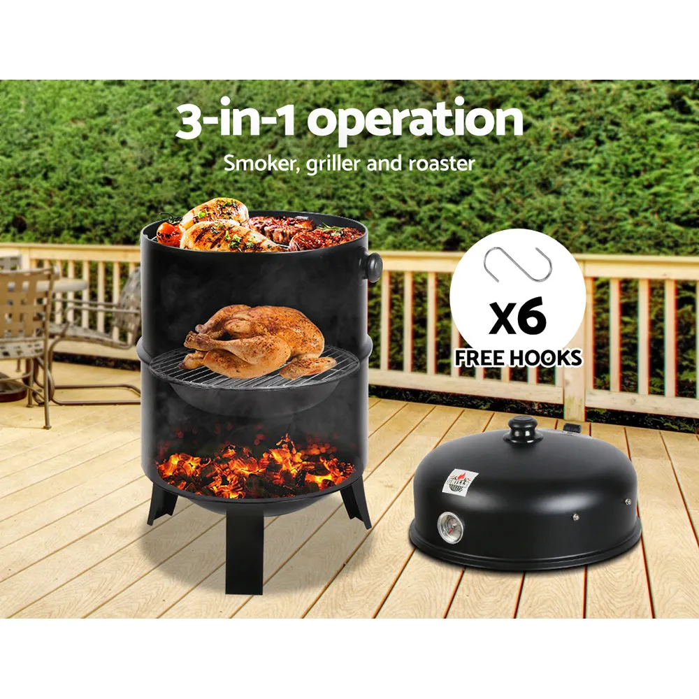 Portable 3-in-1 Charcoal Smoker Grill Steel Grillz