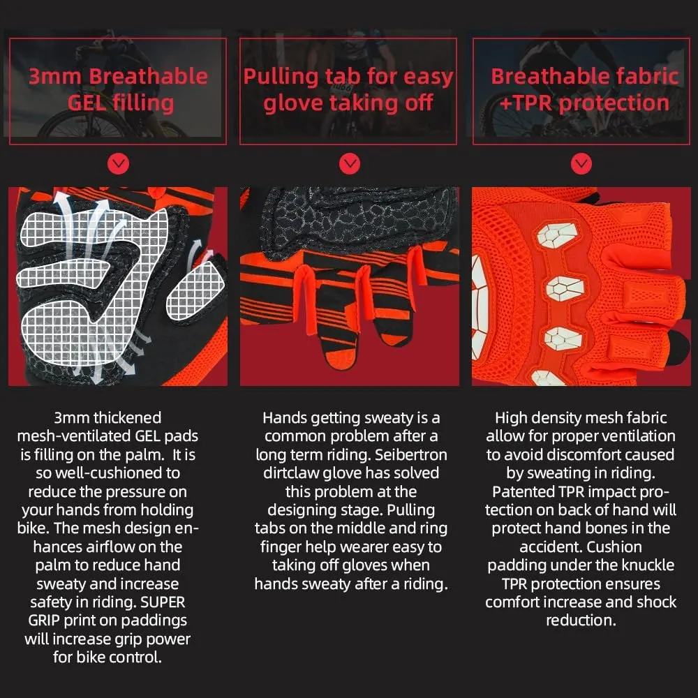 Seibertron Dirtclaw Anti-Slip Fingerless Gloves: Perfect for Off-Road, BMX, and Motocross Adventures