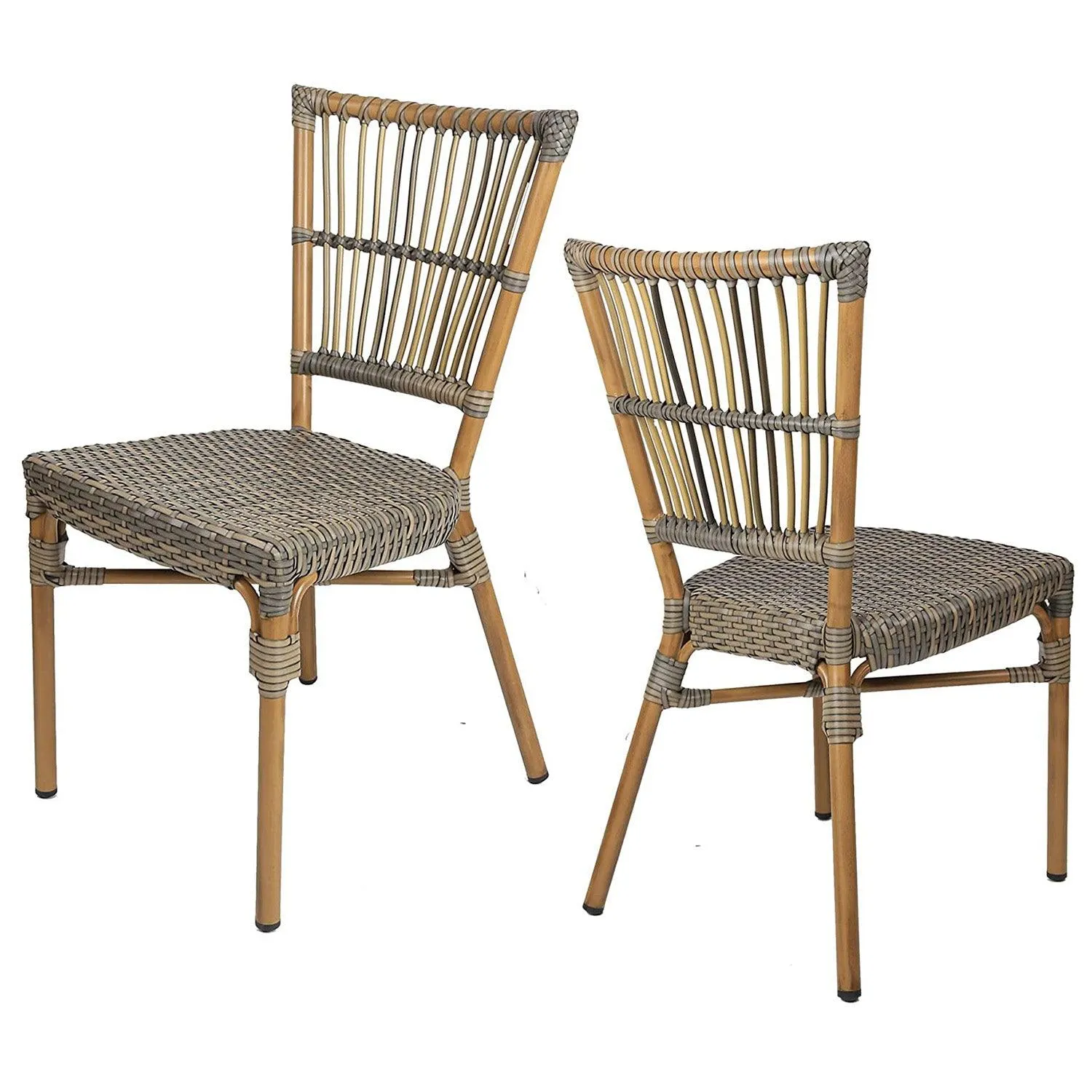 Set of 2 Patio Wicker Chairs Ultra-Light Outdoor Dining Chairs with PE Rattan and Aluminum Frame