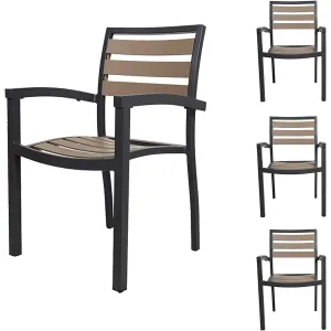 Set of 4 Patio Chairs with Armrest Aluminum Frame Outdoor Dining Chair Stackable Armchair