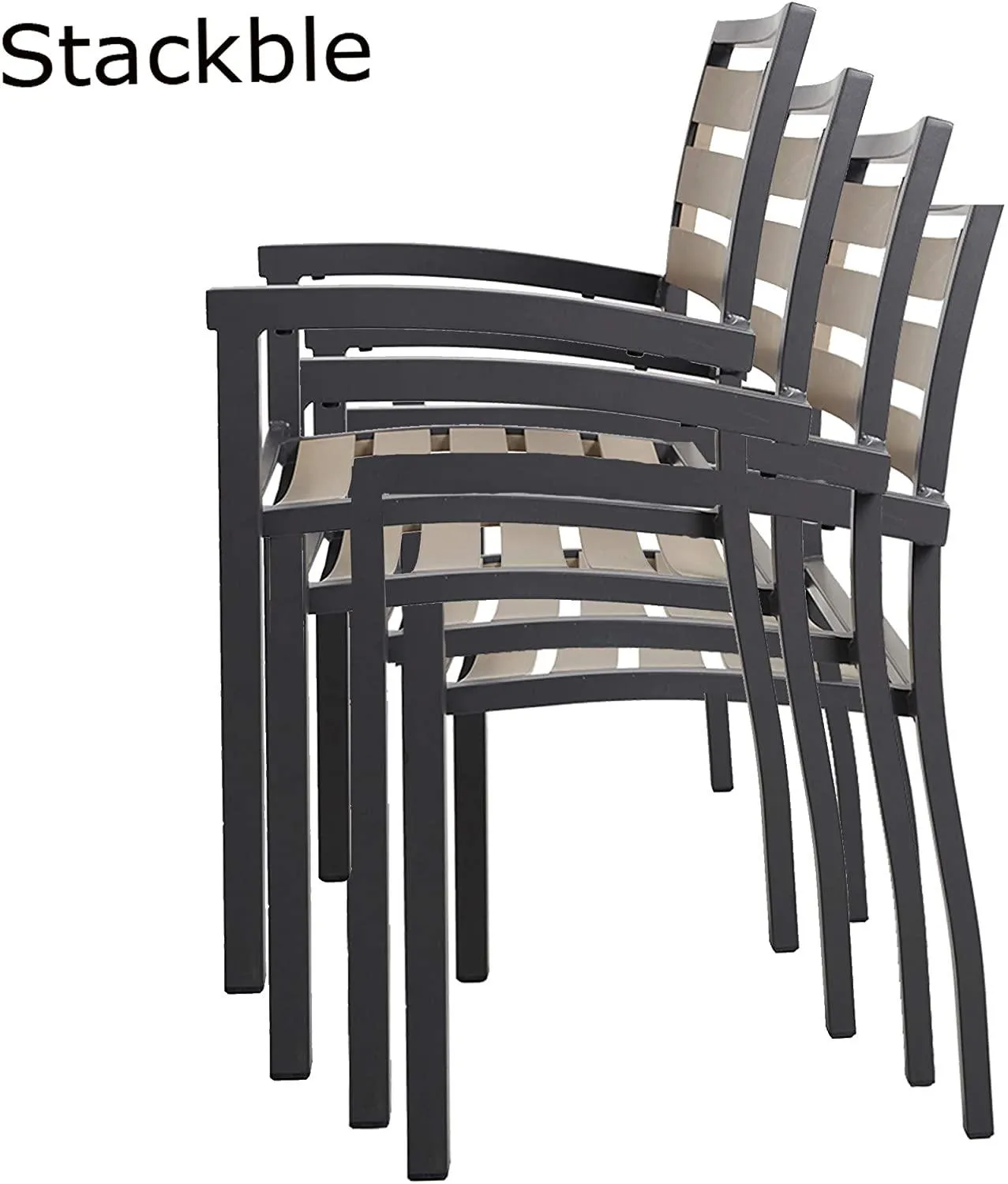 Set of 4 Patio Chairs with Armrest Aluminum Frame Outdoor Dining Chair Stackable Armchair