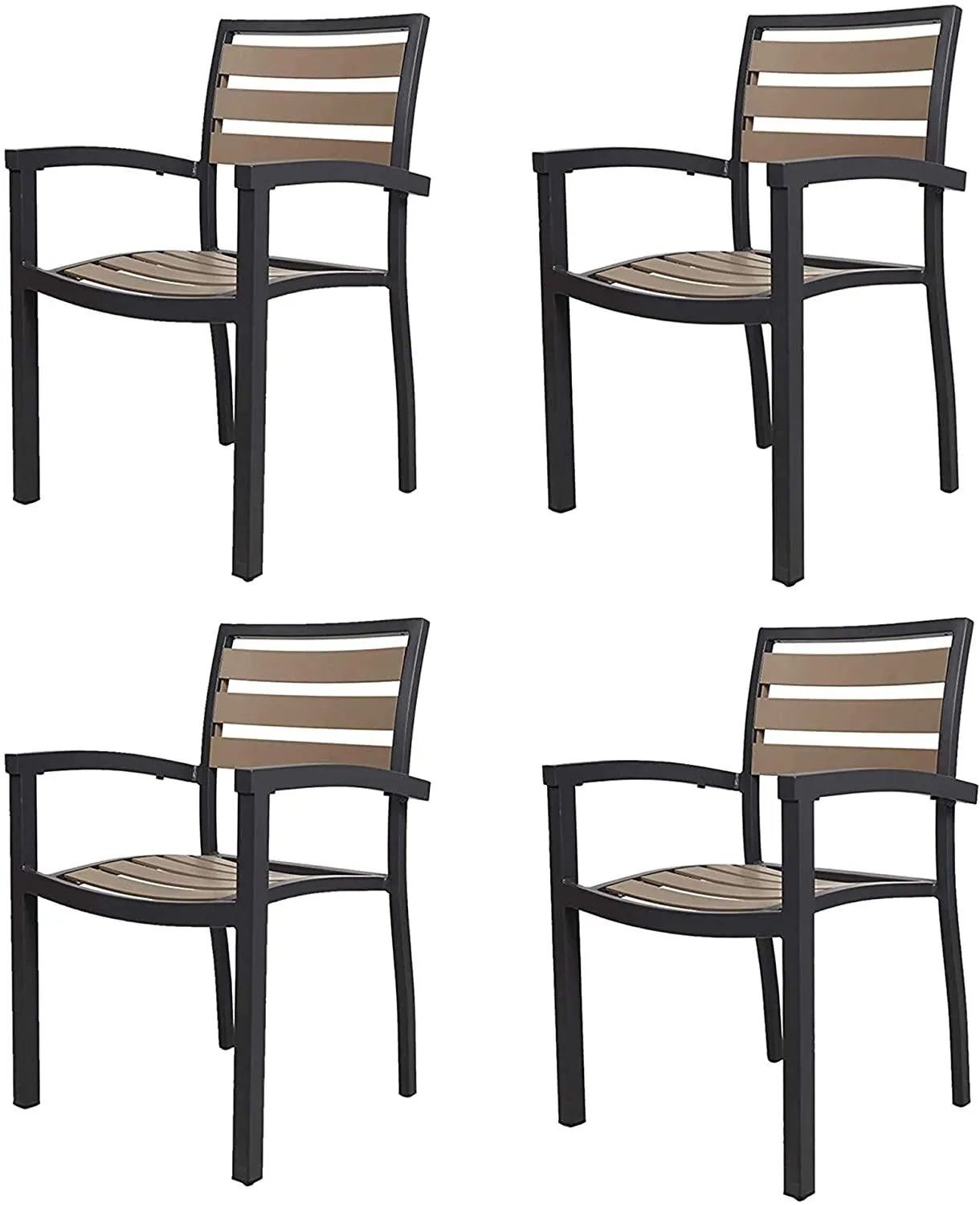 Set of 4 Patio Chairs with Armrest Aluminum Frame Outdoor Dining Chair Stackable Armchair