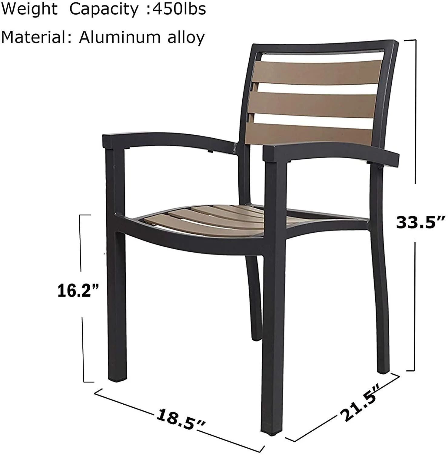 Set of 4 Patio Chairs with Armrest Aluminum Frame Outdoor Dining Chair Stackable Armchair