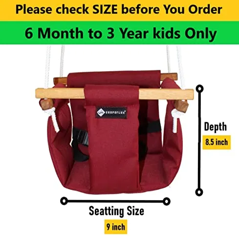 SHOPOFLUX Polyester Swing For Kids | Baby Swing Hanging Indoor Outdoor | Kids Swing | Jhula For Baby | Baby Garden Swing | Jhula For Kids | (6 Months To 3 Years) (Up To 25 Kg) (Maroon) Depth 8.5 Inch