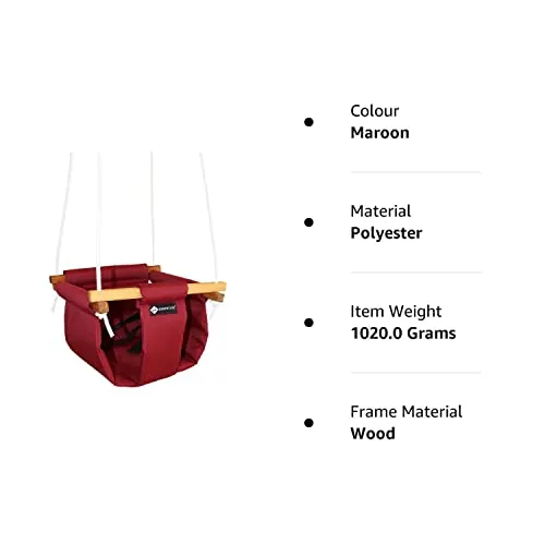 SHOPOFLUX Polyester Swing For Kids | Baby Swing Hanging Indoor Outdoor | Kids Swing | Jhula For Baby | Baby Garden Swing | Jhula For Kids | (6 Months To 3 Years) (Up To 25 Kg) (Maroon) Depth 8.5 Inch