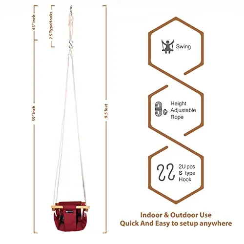 SHOPOFLUX Polyester Swing For Kids | Baby Swing Hanging Indoor Outdoor | Kids Swing | Jhula For Baby | Baby Garden Swing | Jhula For Kids | (6 Months To 3 Years) (Up To 25 Kg) (Maroon) Depth 8.5 Inch