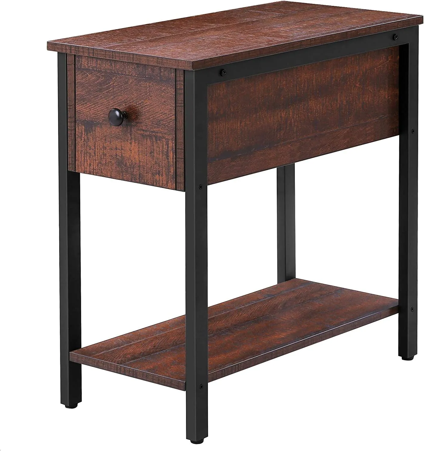 Side Table, 2-Tier Nightstand with Drawer, Narrow End Table for Small Spaces