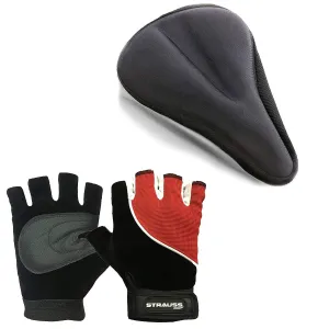 Strauss Bicycle Saddle Seat Cover, (Black), Sporty Cycling/Gym Gloves, Large, (Black/Red)