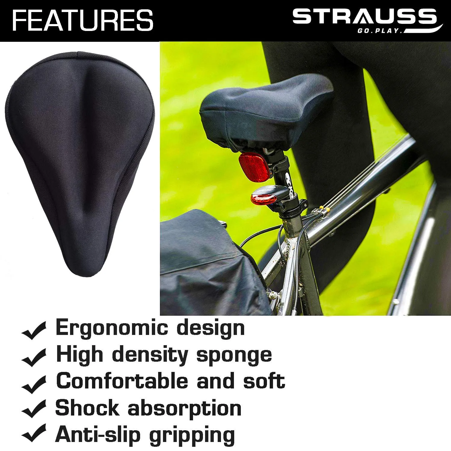 Strauss Bicycle Saddle Seat Cover, (Black), Sporty Cycling/Gym Gloves, Large, (Black/Red)