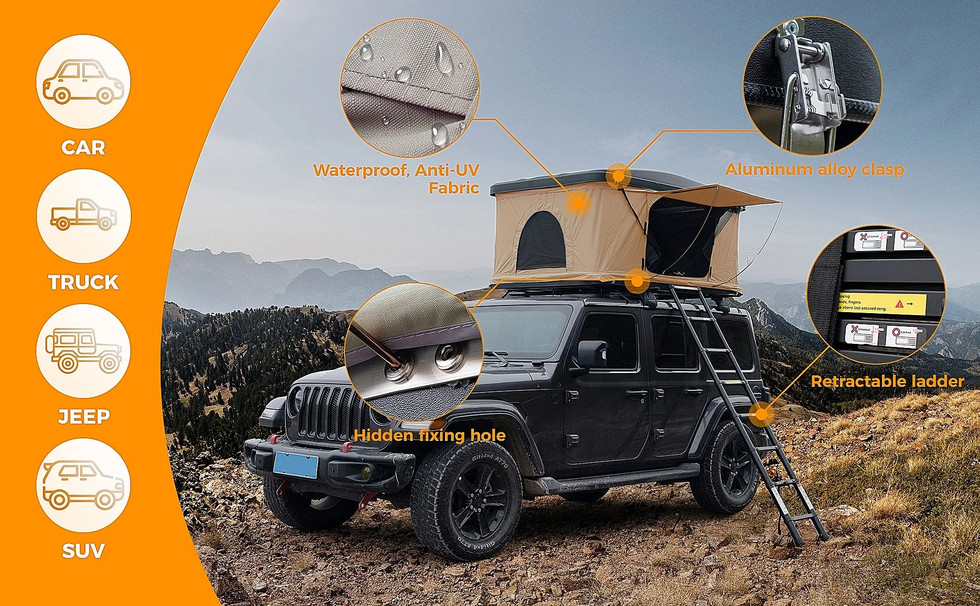 Trustmade Pop-Up Hard Shell Rooftop Tent