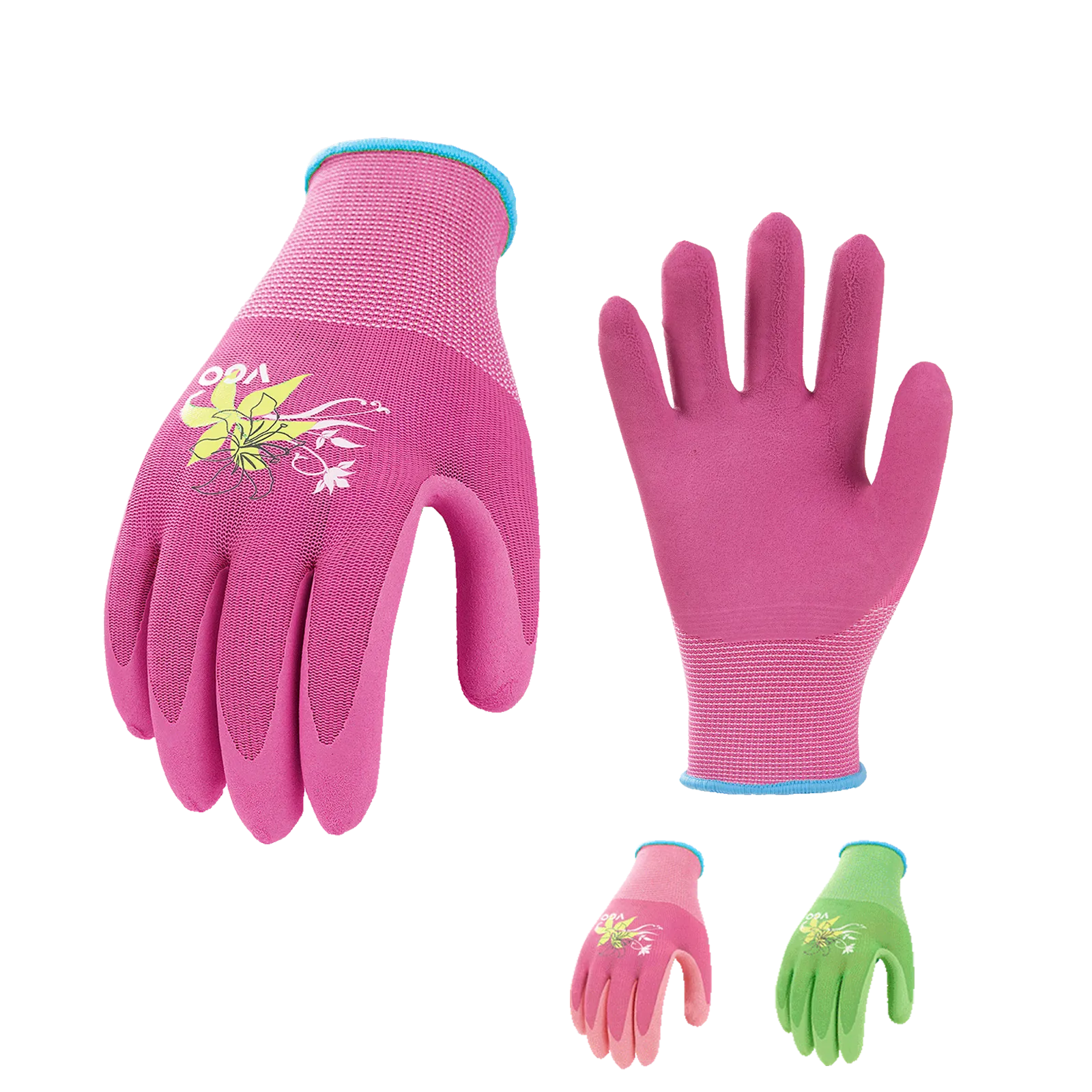 Vgo 3 Pairs Ladies' Foam Latex Coating Gardening and Work Gloves (Green & Pink & Purple, RB6013)